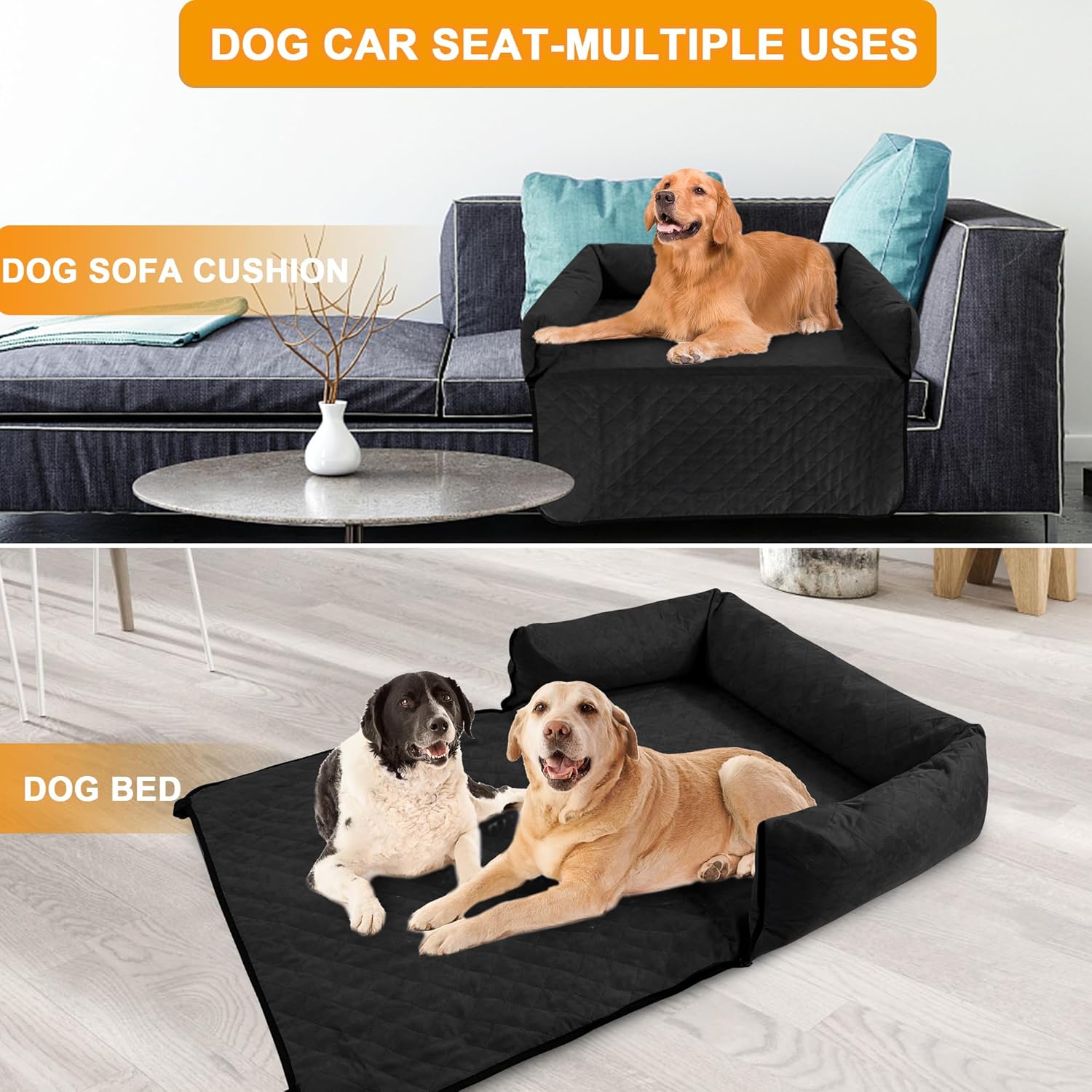Asiento de automóvil para perros medianos o 2 perros pequeños, cama de automóvil para perros, asiento de automóvil lavable para mascotas con tela de