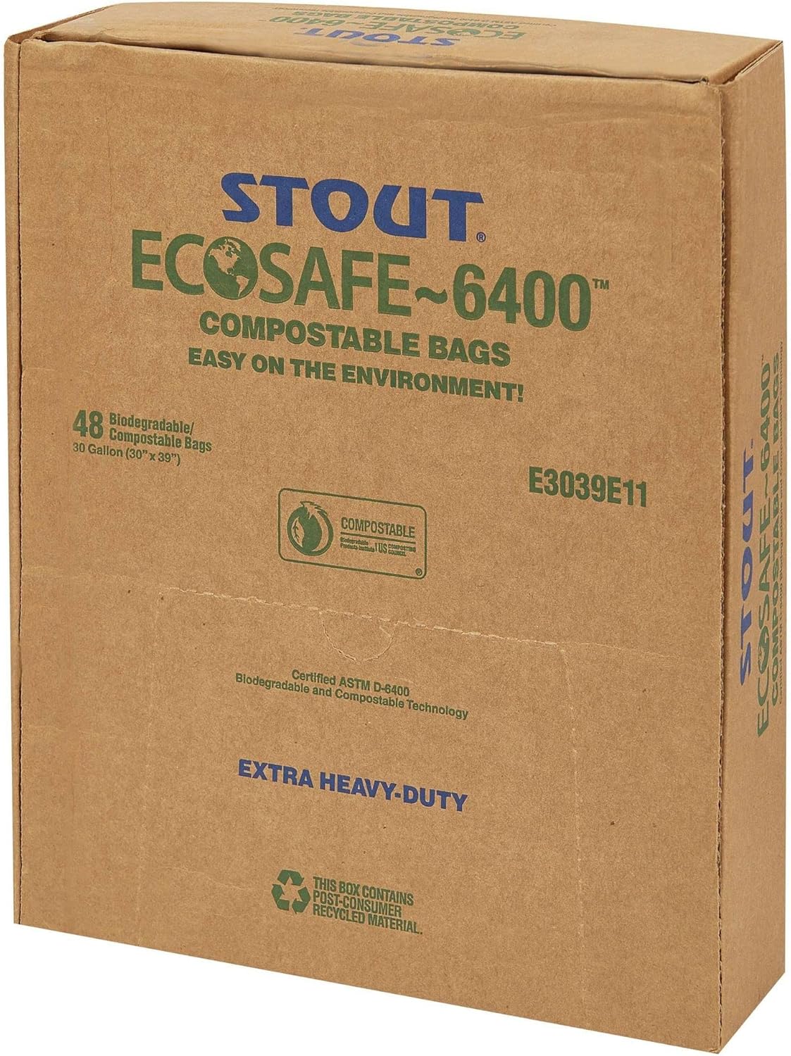 Stout e2430e8513galones 24″ x 30″ Heavy Duty biodegradables bolsas de basura, 45bolsas por caja, astm6400, verde, fabricado en Estados Unidos por