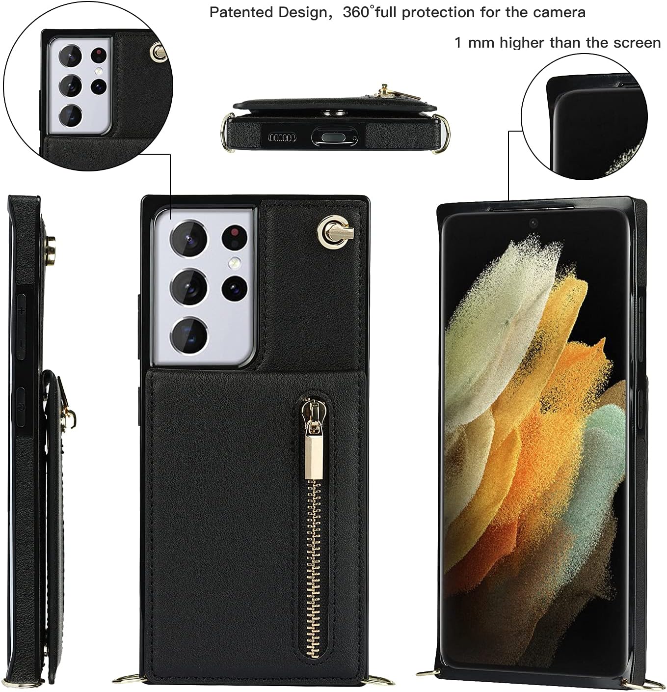Newgoodcase Funda compatible con Samsung Galaxy S22 Ultra de 6.8 pulgadas, bolso de bolsillo, correa de hombro, elegante funda protectora para