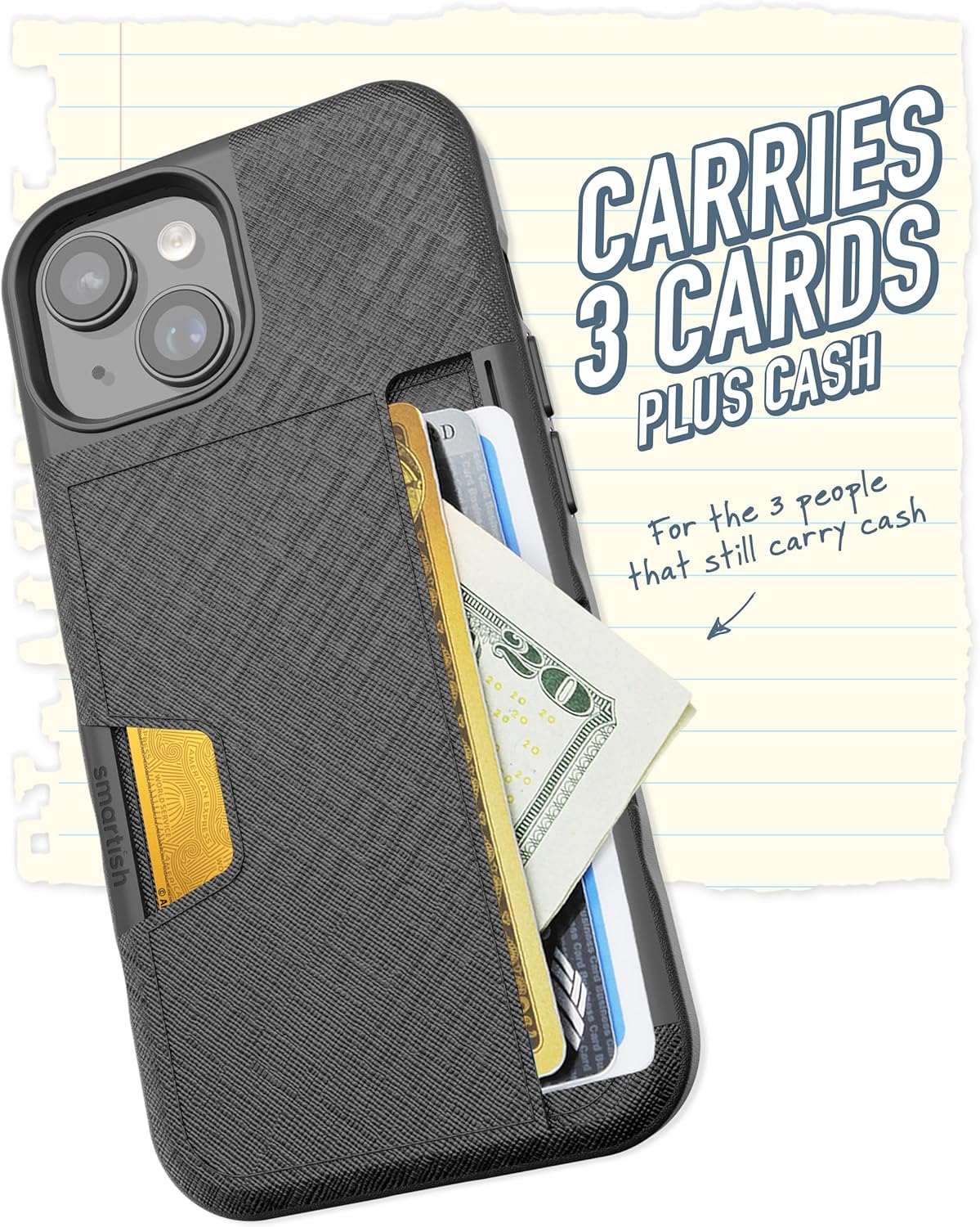 Smartish Funda tipo cartera para iPhone 15  Wallet Slayer Vol. 2 delgada + protectora tarjetero con función atril  Funda de ranura oculta probada