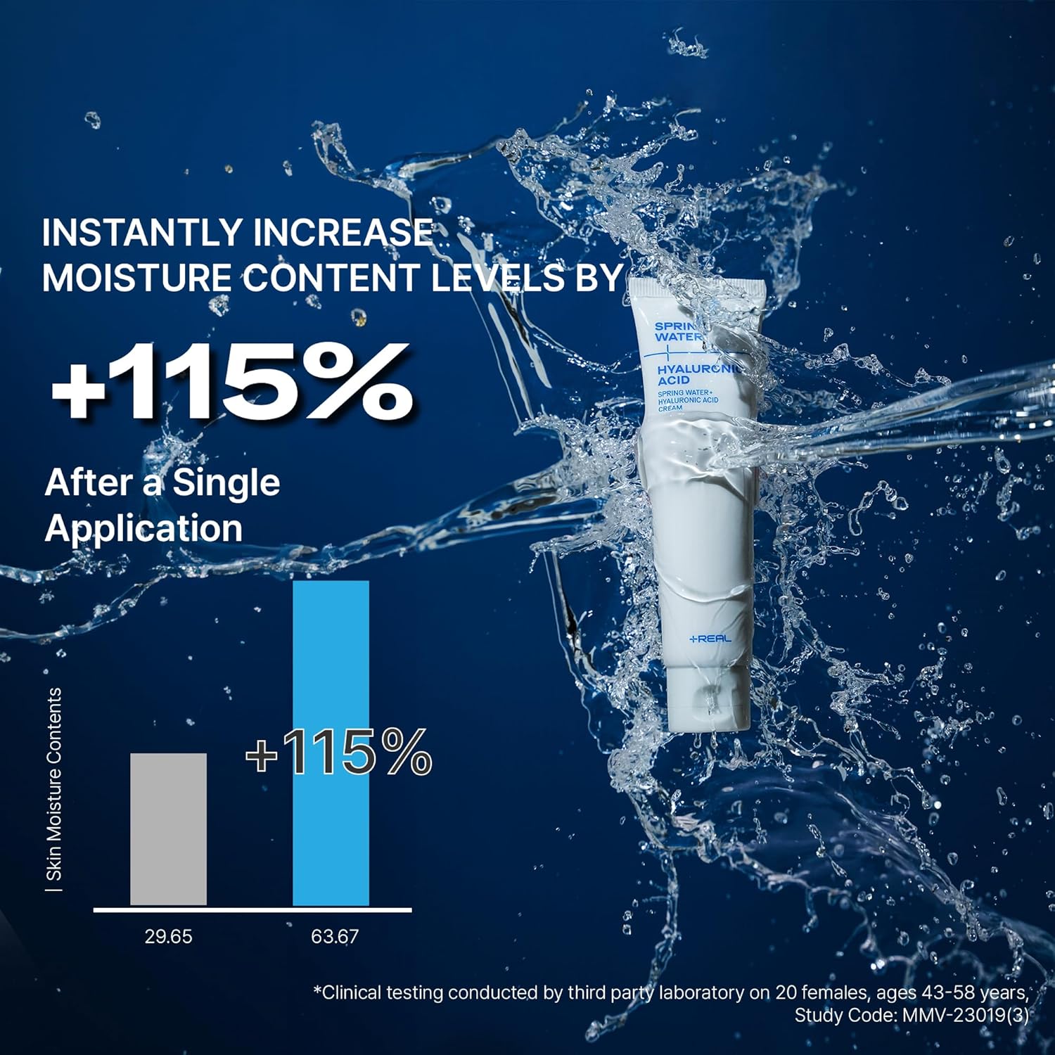 PLUSREAL Agua de manantial + crema de ácido hialurónico, 2.02 onzas líquidas. Hidratante facial ligero AMPM para pieles sensibles, sin fragancia,