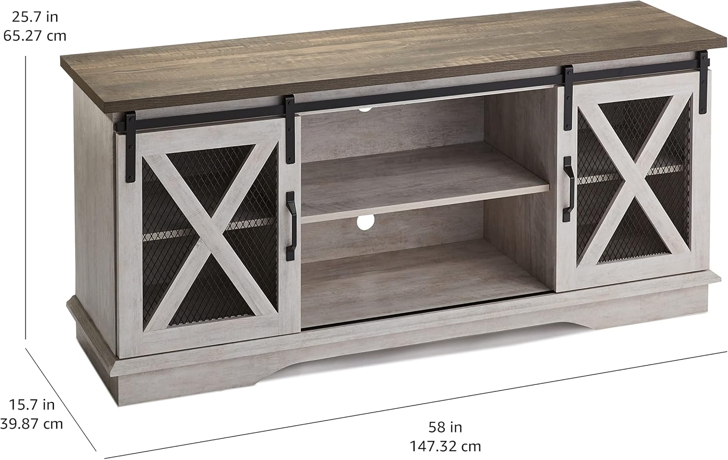 ROCKPOINT Moderno soporte de puerta corrediza de malla para televisores de hasta 65 pulgadas, 58 pulgadas, color marrón rústico