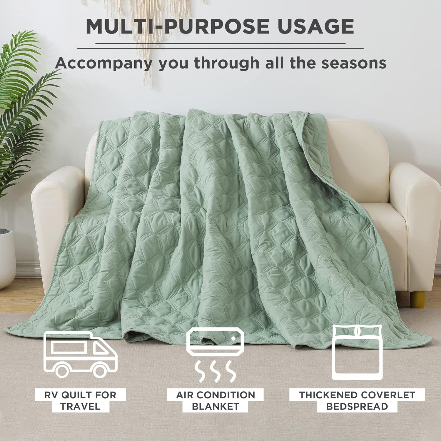 Litanika Juego de colcha extragrande de color verde salvia de 128 x 120 pulgadas, colcha ligera de verano, funda de cama bohemia de granja para