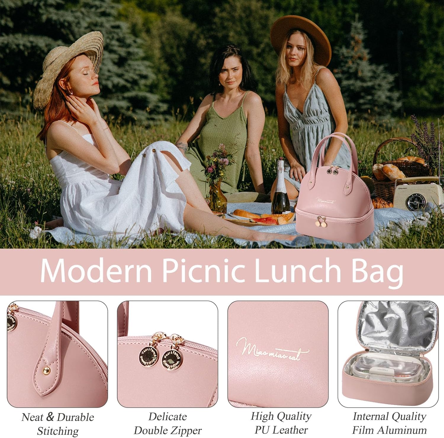 Bolsa de almuerzo pequeña con compartimento aislante para el almuerzo, bolsa de almuerzo para mujer, para el trabajo, picnic, viajes, simple y