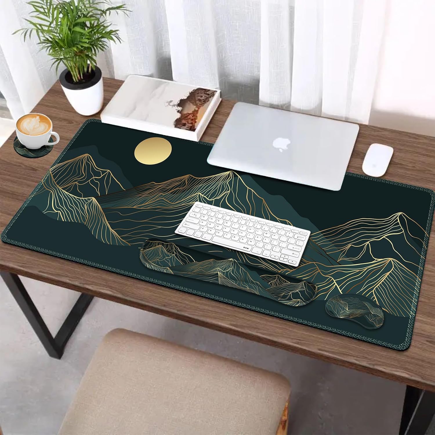 AIMSA Juego de reposamuñecas para teclado y mouse, alfombrilla de escritorio extendida + alfombrilla ergonómica para mouse con reposamuñecas +