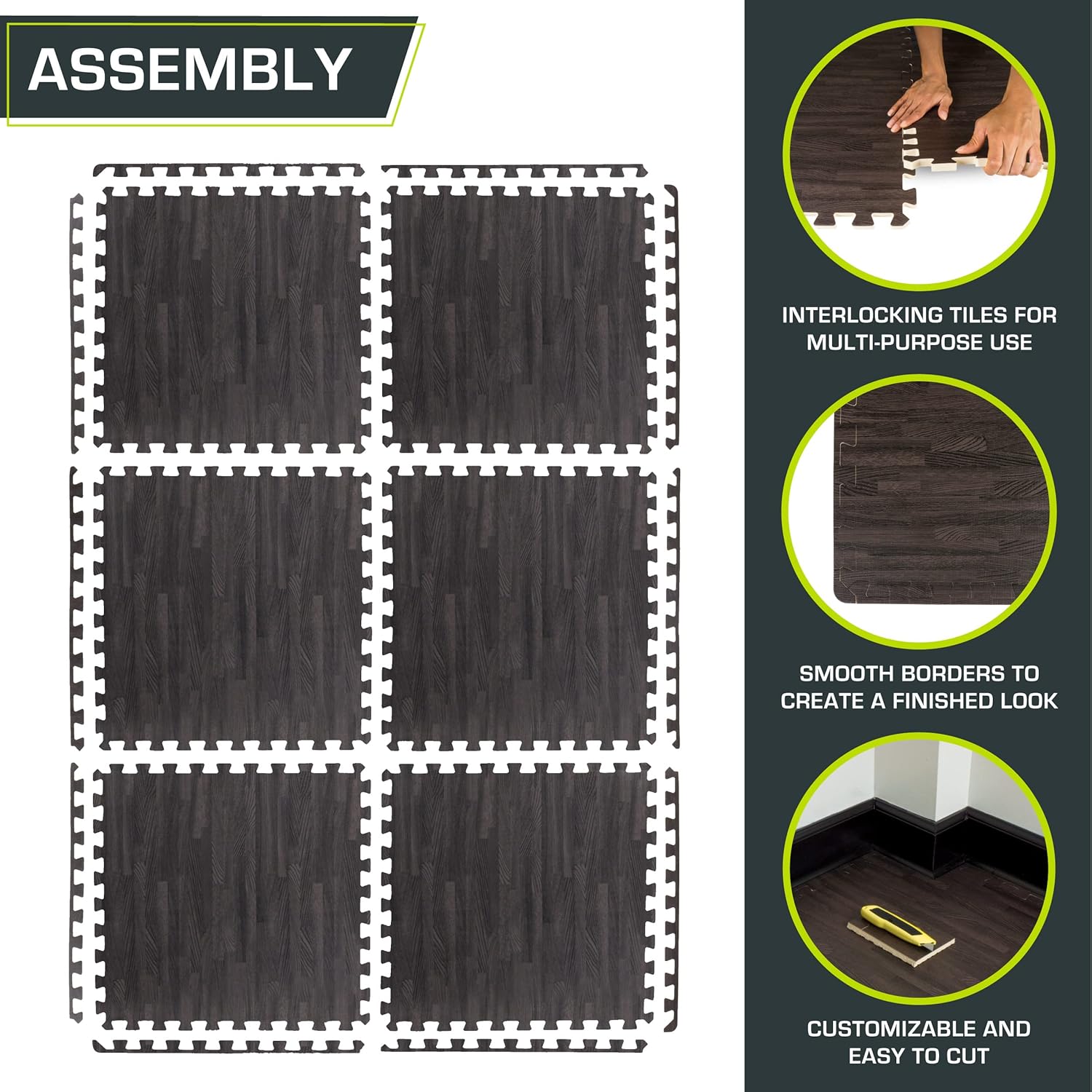 ProsourceFit Tapete de rompecabezas de grano de madera de 12 pulgadas, 6 azulejos de espuma EVA entrelazados (24 pies cuadrados) para equipos de