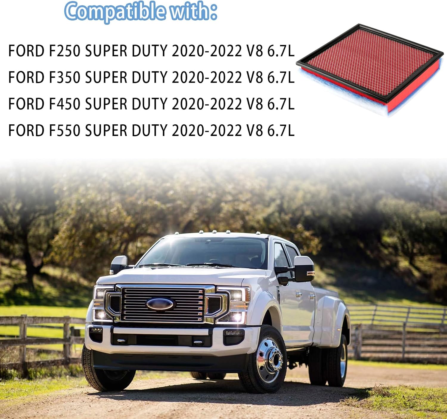 HIGHFLOW FA-2031 – Filtro de aire de motor compatible con Ford F250 F350 F450 F550 6.7L Powerstroke Diesel 2020-2022, sustituye a FA2031 LC3Z-9601B