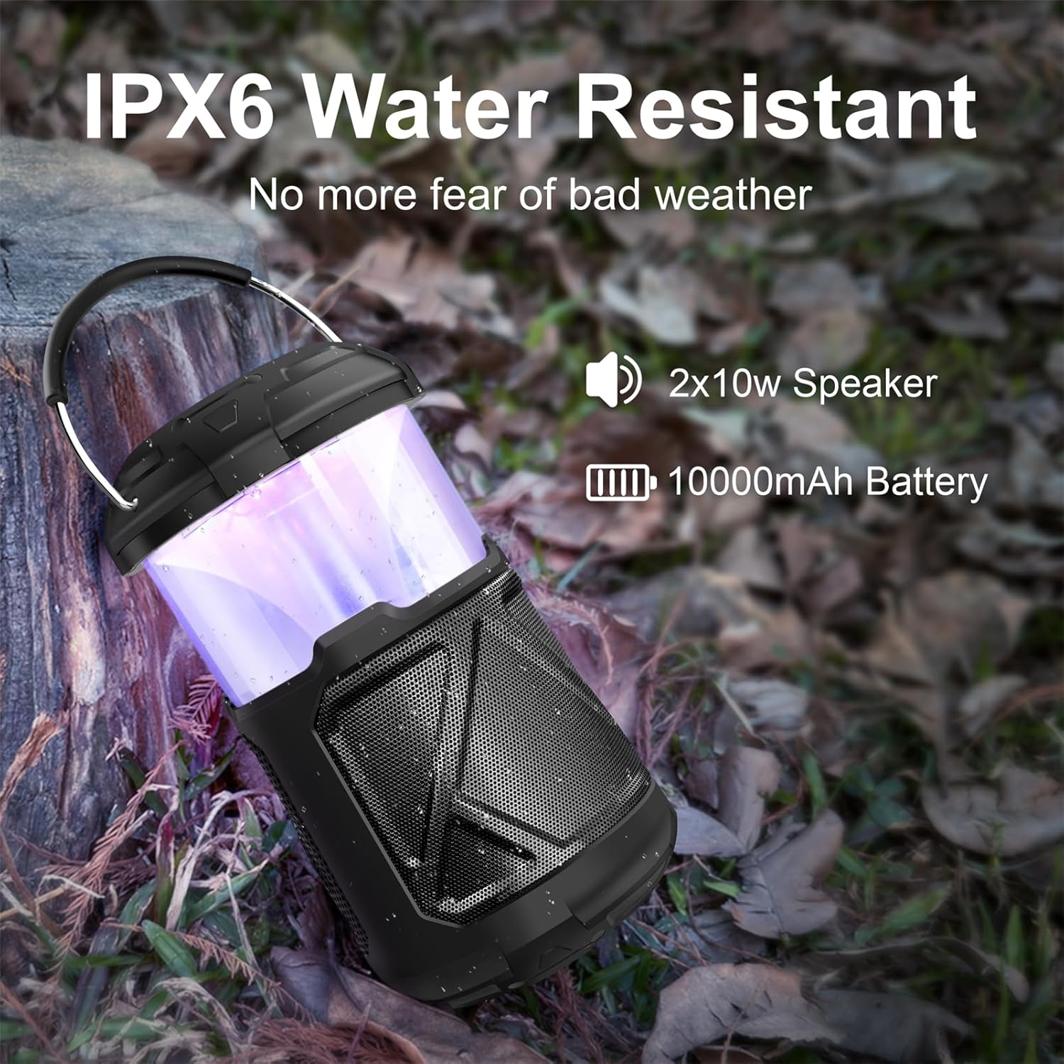 Altavoces Bluetooth portátiles LED atmósfera linterna de campamento al aire libre, IPX6 impermeable altavoz inalámbrico con luces LED para patio,