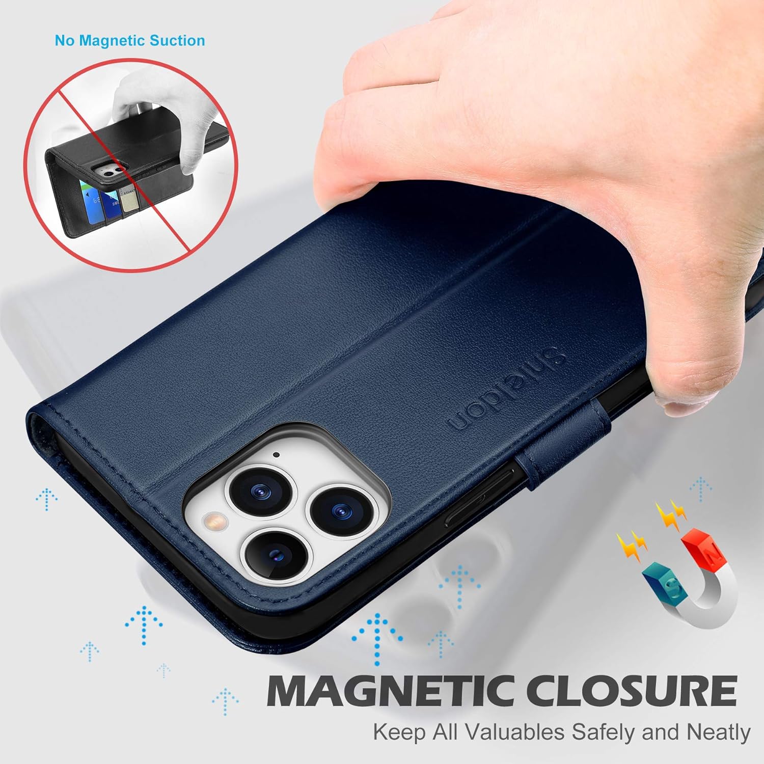 SHIELDON Funda para iPhone 12 Pro Max, funda de piel auténtica tipo cartera magnética a prueba de golpes, soporte para tarjetas RFID, compatible con