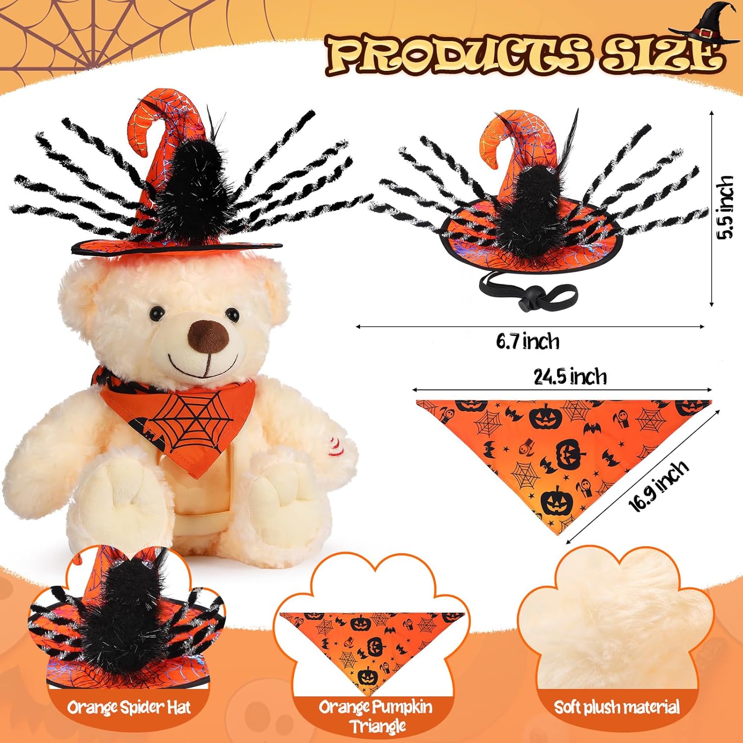 Juego de animales de peluche de oso de Halloween con grabadora de voz, lindo oso de Halloween de 12 pulgadas con sombrero de grabadora de voz y