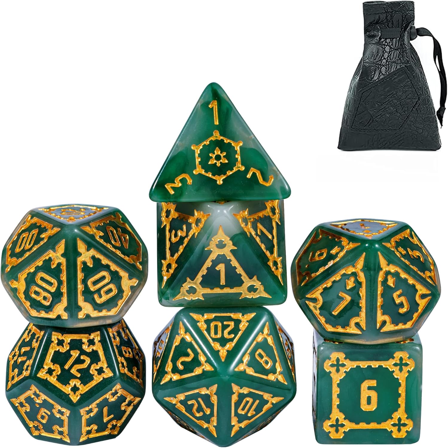 cusdie 7 dados gigantes DND de 0.98 pulgadas con bolsa de dados de ojo de dragón, juego de dados poliédricos, dados D&D para Calabozos y Dragones