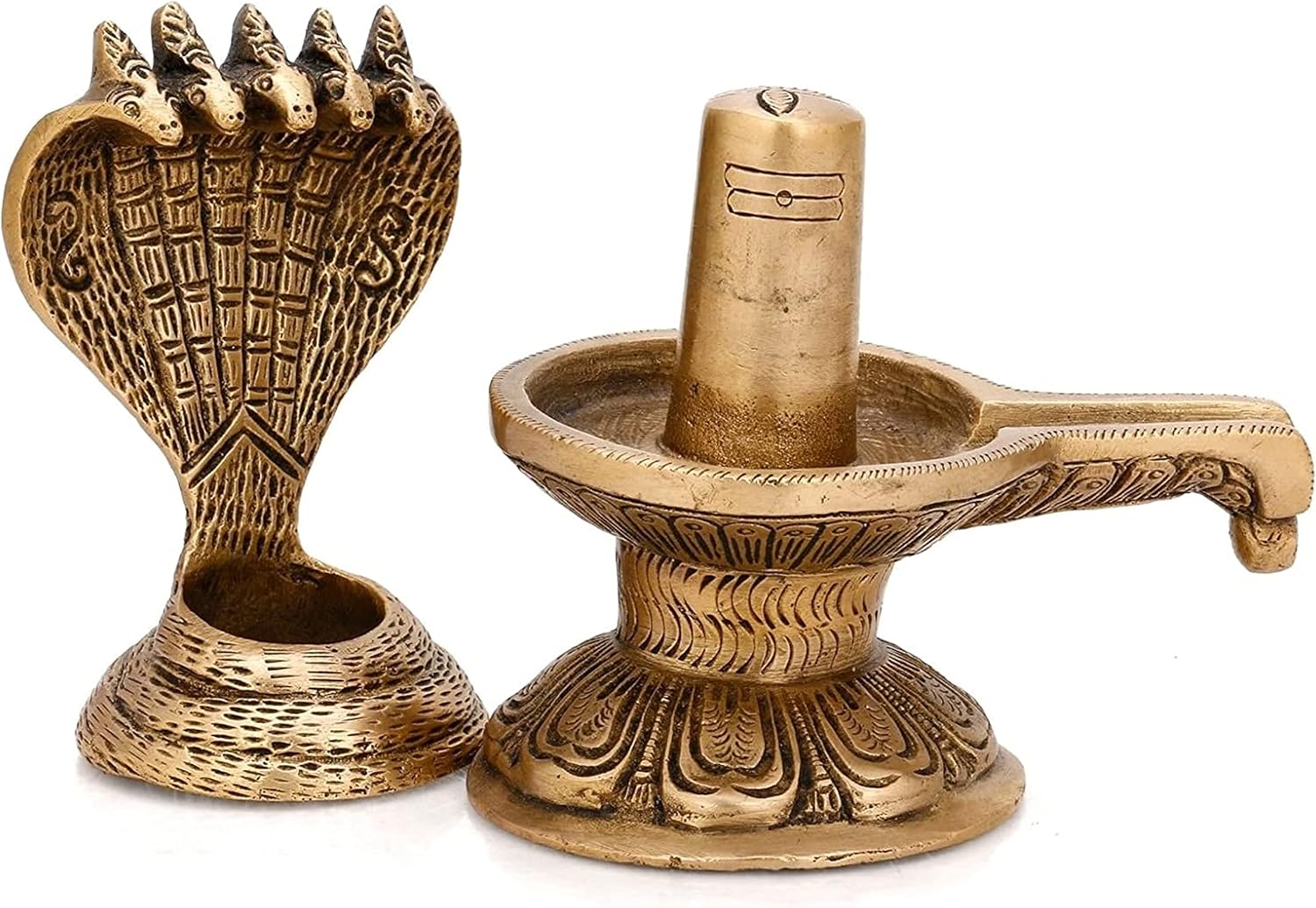 Shiva Ling de latón hecho a mano Shiv Lingam con estatua de latón Sheshnaag Ídolo Murti para el templo casero y Pooja 6.5 pulgadas hecho a mano en