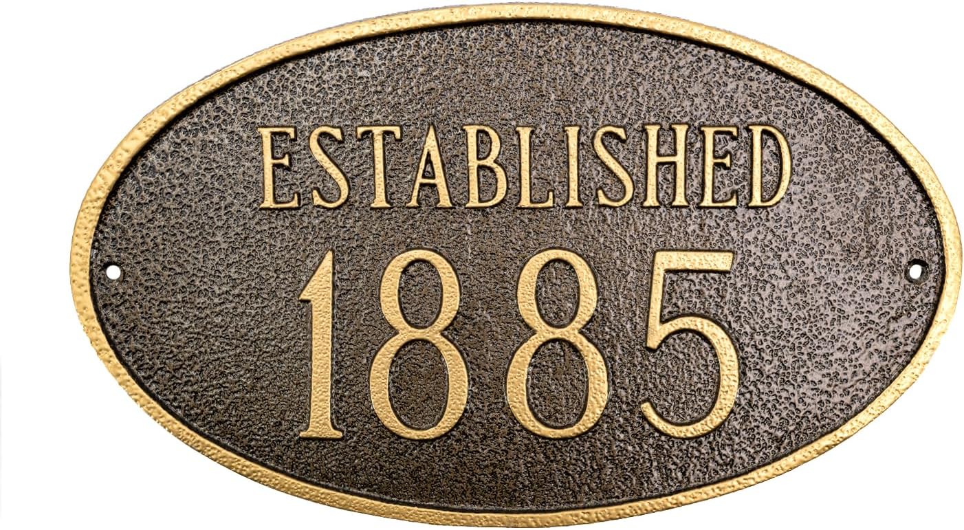 Placa de pared ovalada histórica personalizada de metal fundido – Alrededor, establecido, fundado o construido – Letrero de fecha personalizado para