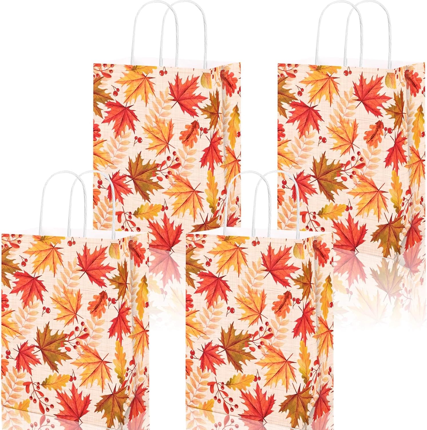 16 bolsas de fiesta de hojas de otoño, bolsas de regalo de otoño, bolsas de papel, elementos de diseño, bolsas de regalo con asas para fiestas de