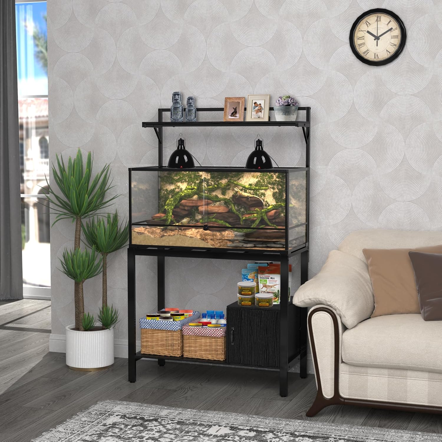GDLF Soporte para pecera de 40 a 50 galones con estante para plantas, soporte de metal para acuario con almacenamiento de cubículos, mesa de 36.6 x