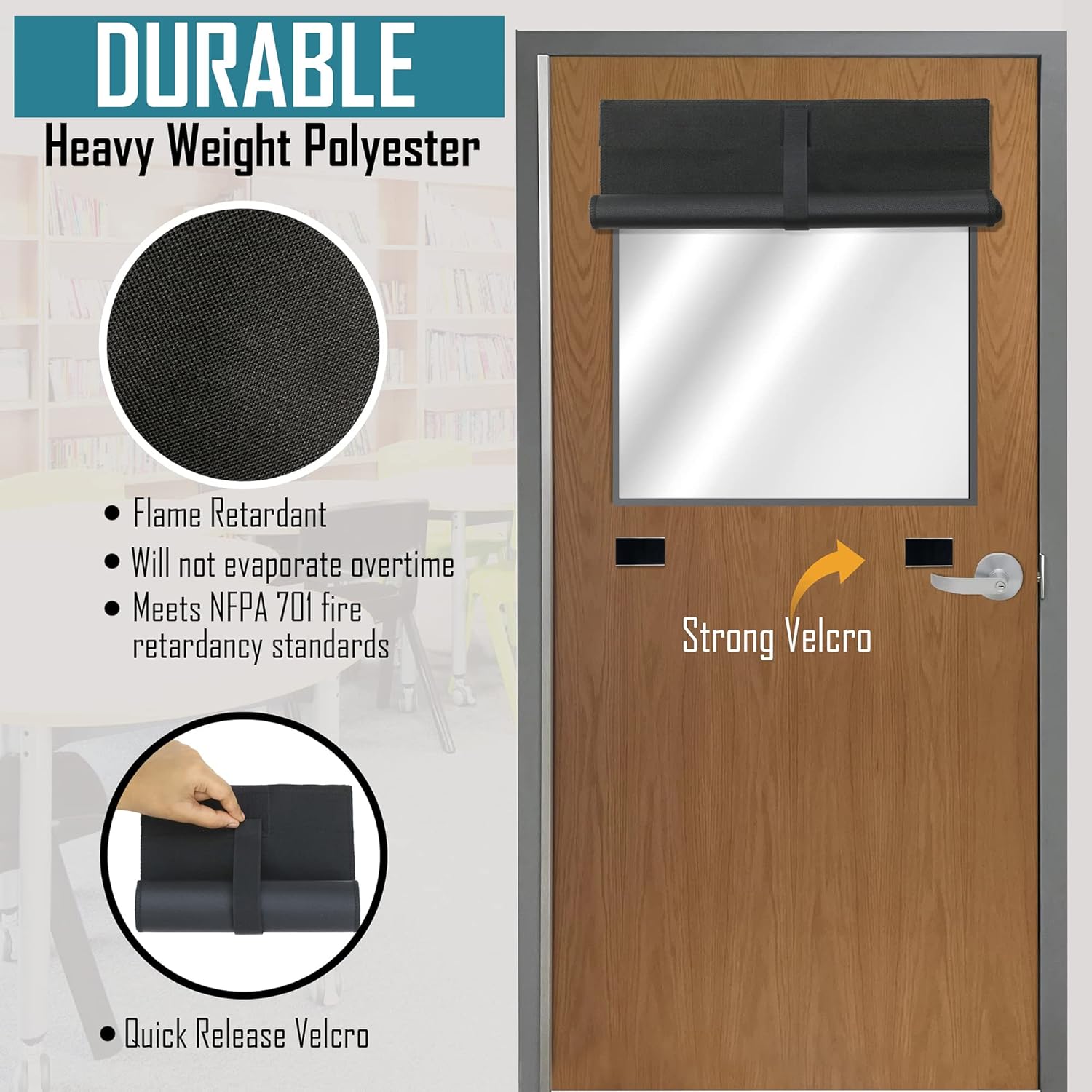 ALP – Persianas opacas para ventanas y puertas de aula en tela tradicional. Diseño patentado para oscurecer la habitación, bloquea vistas. Fabricado