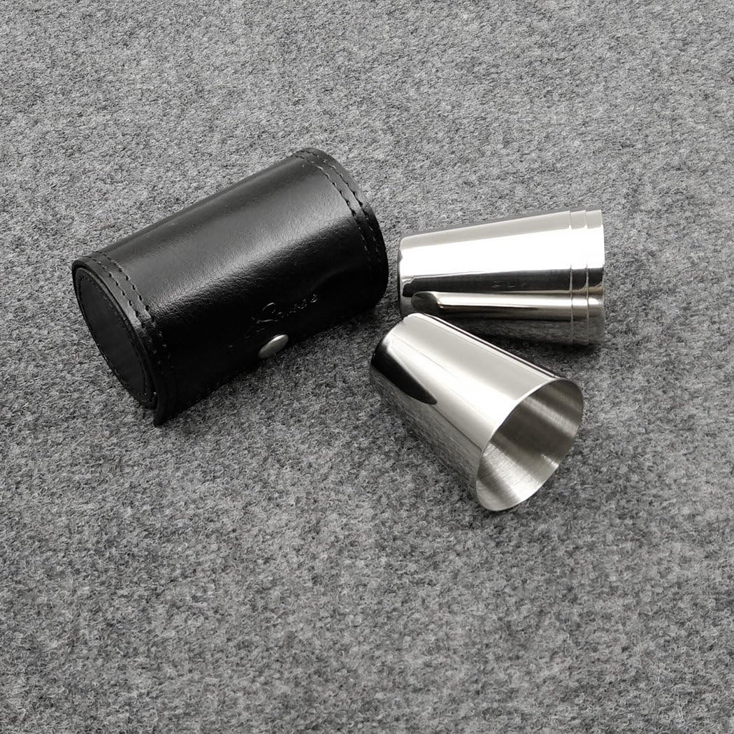 iSavage Vasos de chupito con funda de cuero negro de 1.2 onzas cada juego de 4 vasos de acero inoxidable 188, 1 bolsa reutilizable – YM201