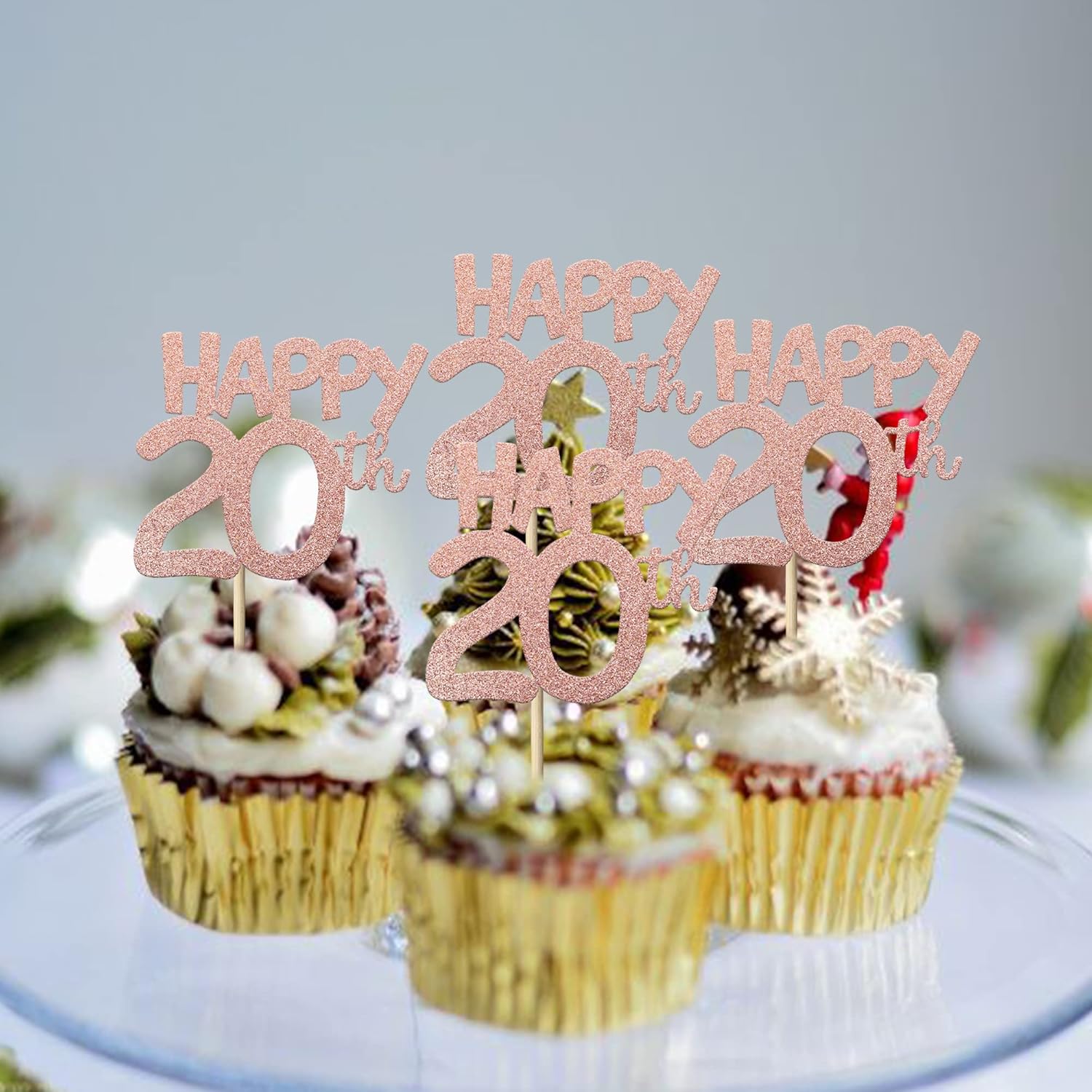 24 piezas de decoración para cupcakes con purpurina de 20 años de edad número 20 para cumpleaños de 20 años, para boda, aniversario, fiesta,