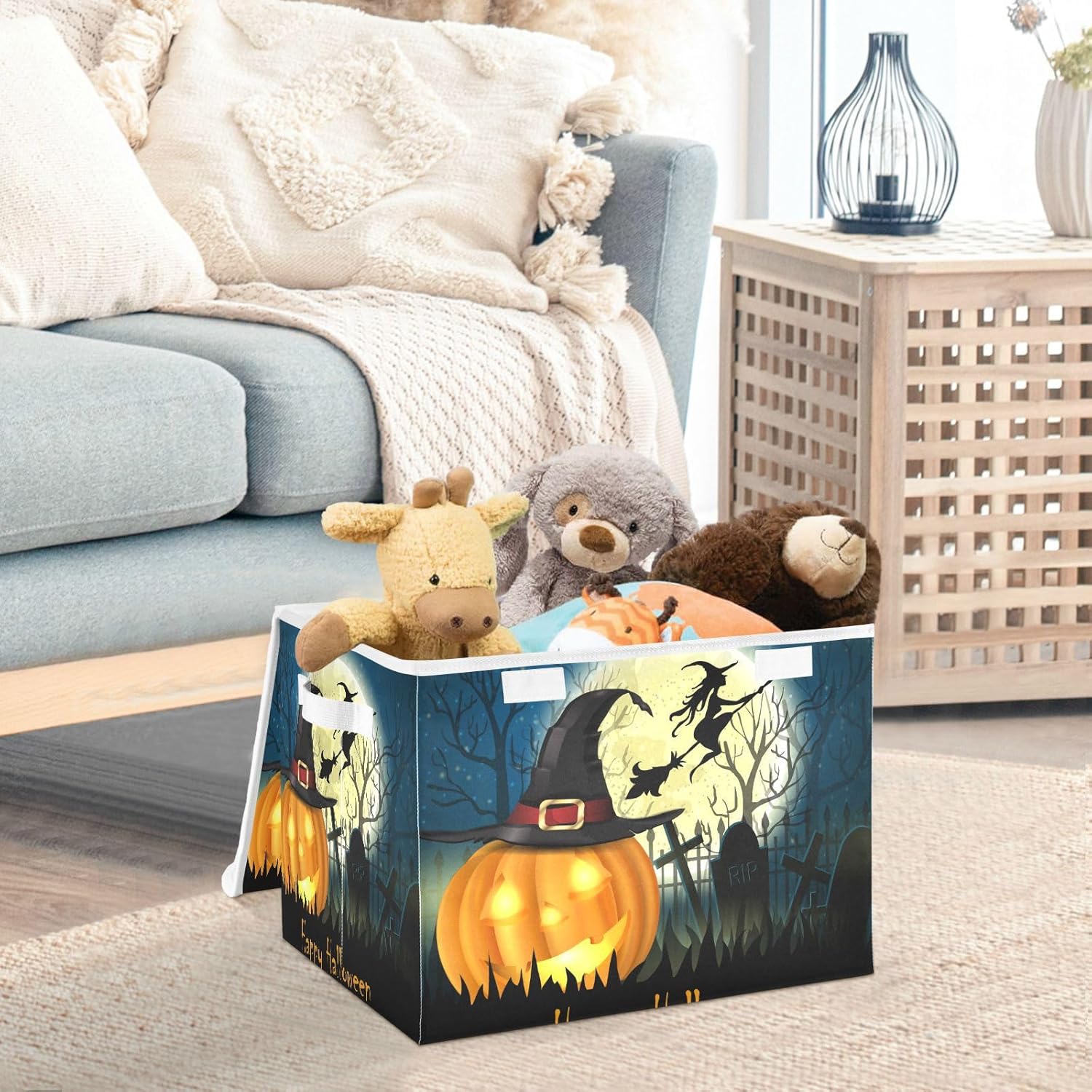 Contenedores de almacenamiento de Halloween con tapas para organizar, organizadores de armario plegables y almacenamiento con tapa abatible y asas