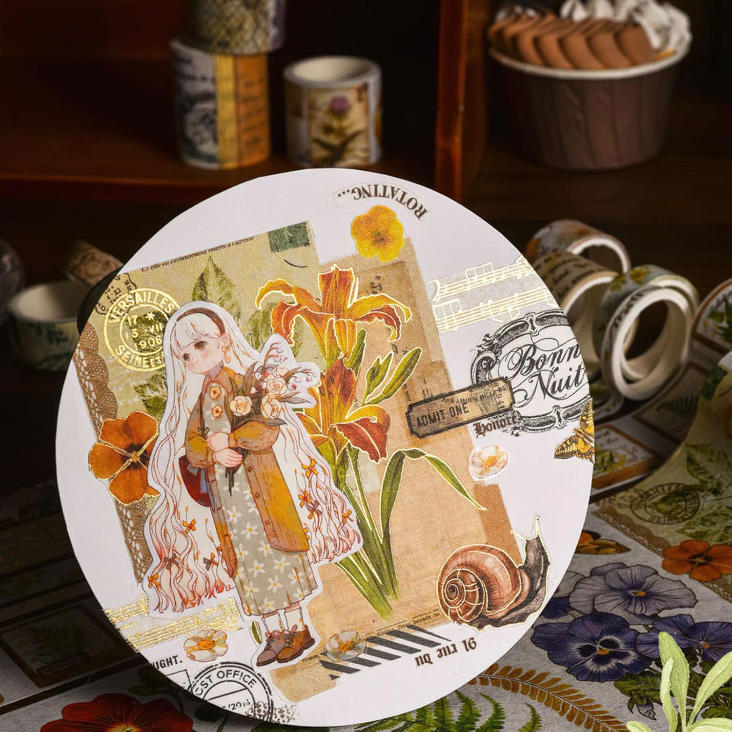Jungle Story – Juego de 20 rollos de cinta Washi, 51015202530403.937 in de ancho, helechos, flores, elemento de mariposa, cinta adhesiva de lámina