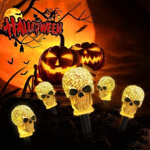 Paquete de 5 luces de camino de calavera de Halloween, impermeables, estaca de calavera aterradora, luces de esqueleto para decoraciones de Paquete de 5 luces de camino de calavera de Halloween, impermeables, estaca de calavera aterradora, luces de esqueleto para decoraciones de