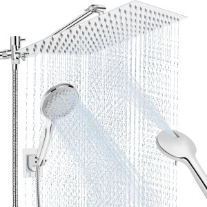Cabezal de ducha de lluvia de 12 pulgadas con rociador de mano, cabezal de ducha de lluvia con brazo de extensión ajustable de 11 pulgadas, 5 Cabezal de ducha de lluvia de 12 pulgadas con rociador de mano, cabezal de ducha de lluvia con brazo de extensión ajustable de 11 pulgadas, 5