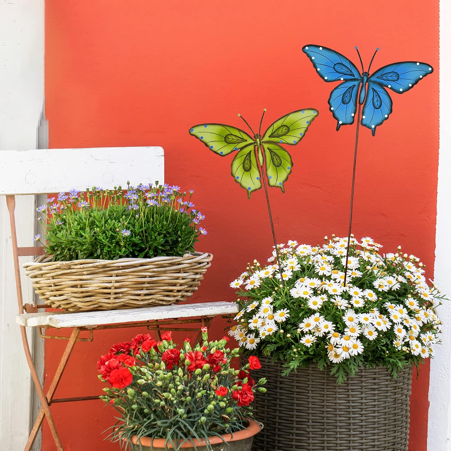 Estacas de metal para jardín, letrero decorativo para patio, decoración de camino, decoración de interiores y exteriores (mariposa azul)