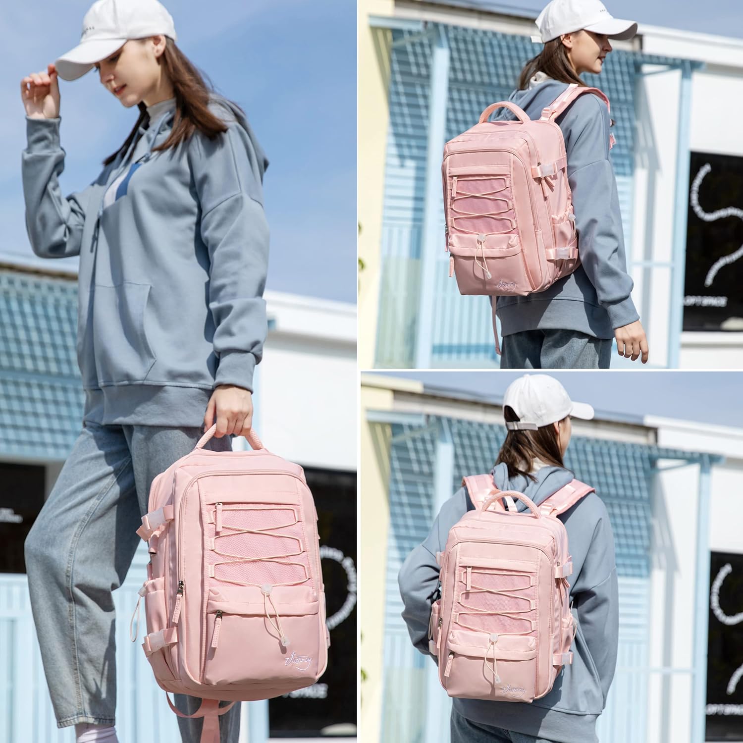 AO ALI VICTORY Mochila de viaje para mujeres y hombres, mochilas para laptop con puerto USB, mochila grande para escuela, universidad, Rosado,