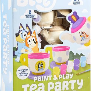 Bluey Paint & Play Tea Party, juego de té de madera de 6 piezas, personalizable con calcomanías de pintura y Bluey (idioma español no garantizado), Bluey Paint & Play Tea Party, juego de té de madera de 6 piezas, personalizable con calcomanías de pintura y Bluey (idioma español no garantizado),