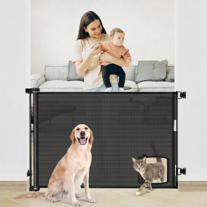 Puerta retráctil para bebé con puerta para gatos (55 pulgadas de ancho x 35 pulgadas de alto), puerta retráctil para perros con puerta para Puerta retráctil para bebé con puerta para gatos (55 pulgadas de ancho x 35 pulgadas de alto), puerta retráctil para perros con puerta para