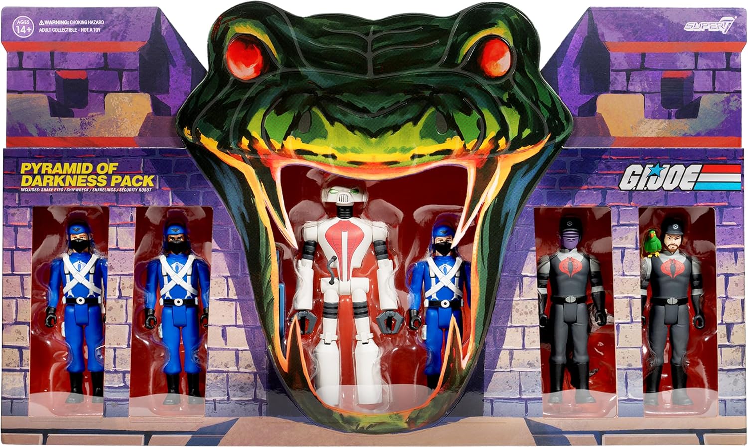 Super7 G.I. Joe Pyramid of Darkness Pack con ojos de serpiente, naufragio, serpientes y robot de seguridad Cobra  (paquete de 6) figuras de acción