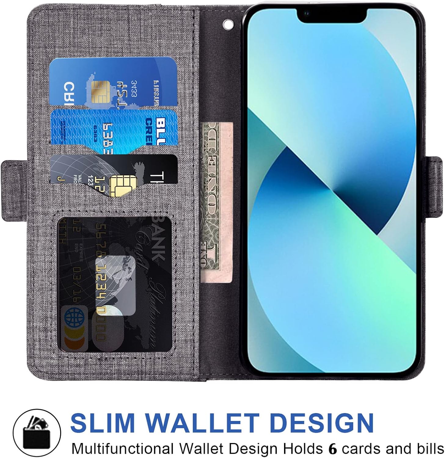 Asuwish Funda compatible con iPhone 13 de 6.1 pulgadas, protector de pantalla de vidrio templado y soporte para tarjetas, accesorios para celulares,