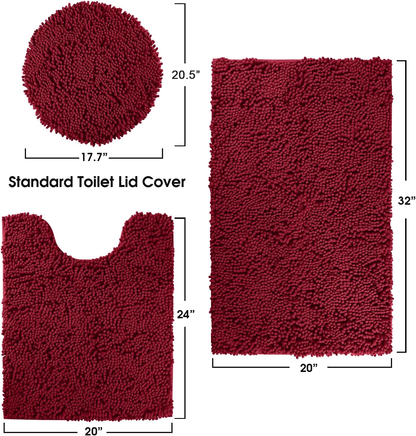 HomeIdeas juego de 3alfombras de baño, incluye alfombrilla de inodoro en forma de U, alfombrilla de baño y cubierta para tapa de inodoro, lavables a