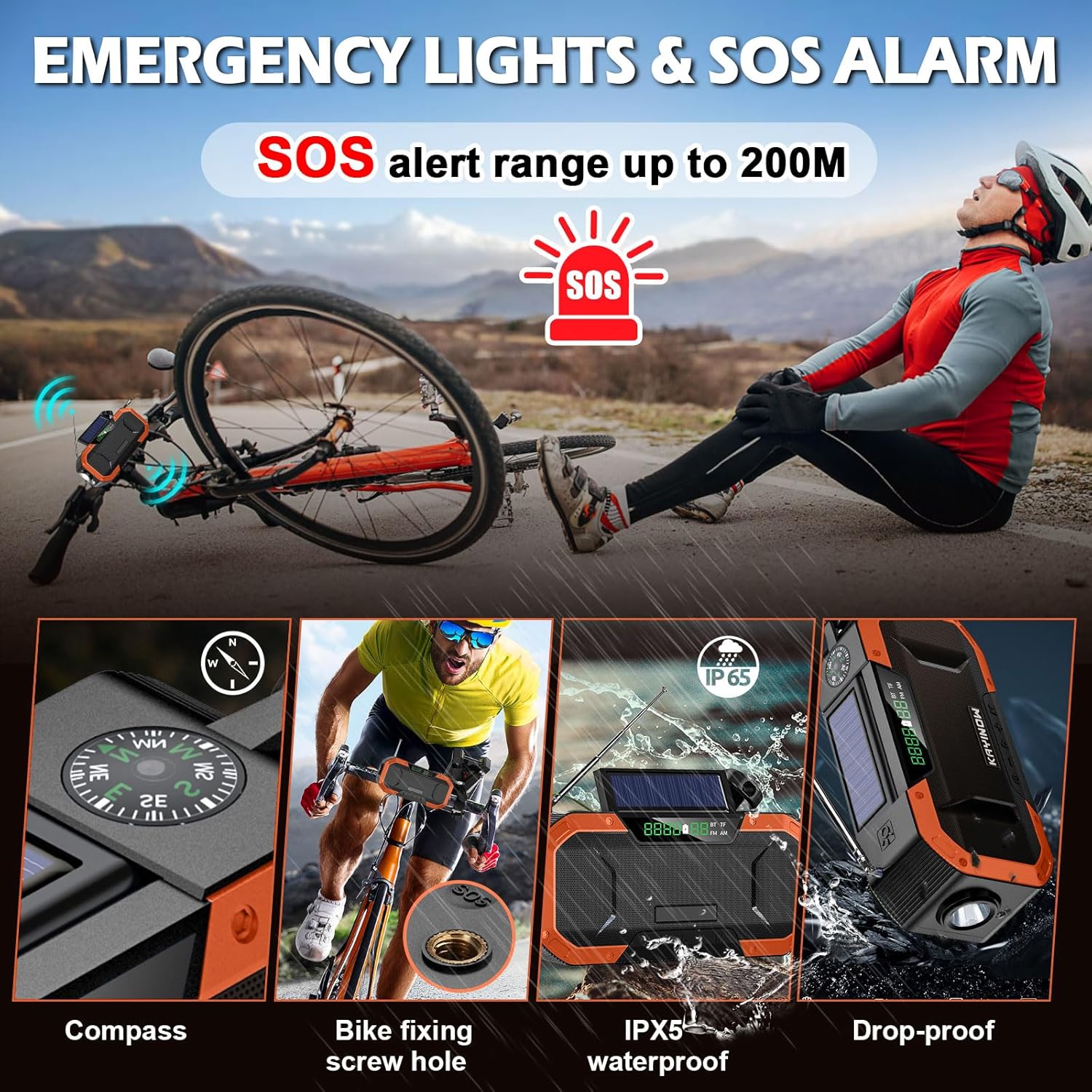 Radio meteorológica de emergencia Altavoz Bluetooth, radio digital portátil NOAAAMFM con linterna LED, lámpara de lectura, radio de alerta