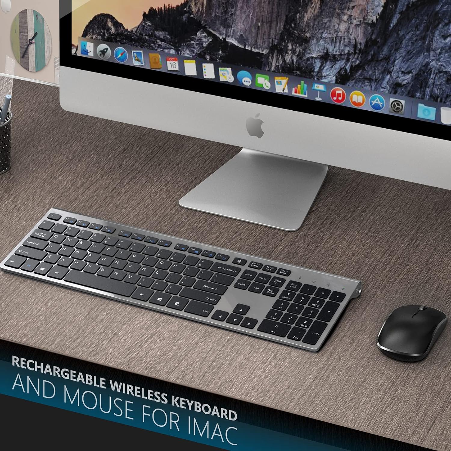 J JOYACCESS – Teclado inalámbrico recargable de tamaño completo de 2.4 G con batería de larga duración, diseño ergonómico y compacto para laptop,