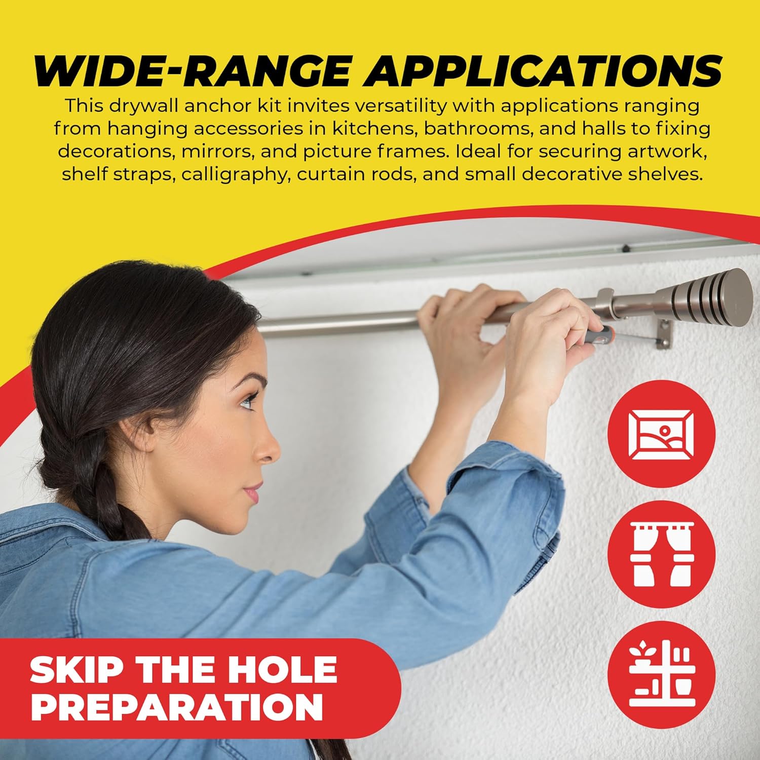 Qualihome Kit de anclaje de pared hueca de zinc autoperforante con tornillos, anclajes de metal autoperforantes para paneles de yeso con aletas de
