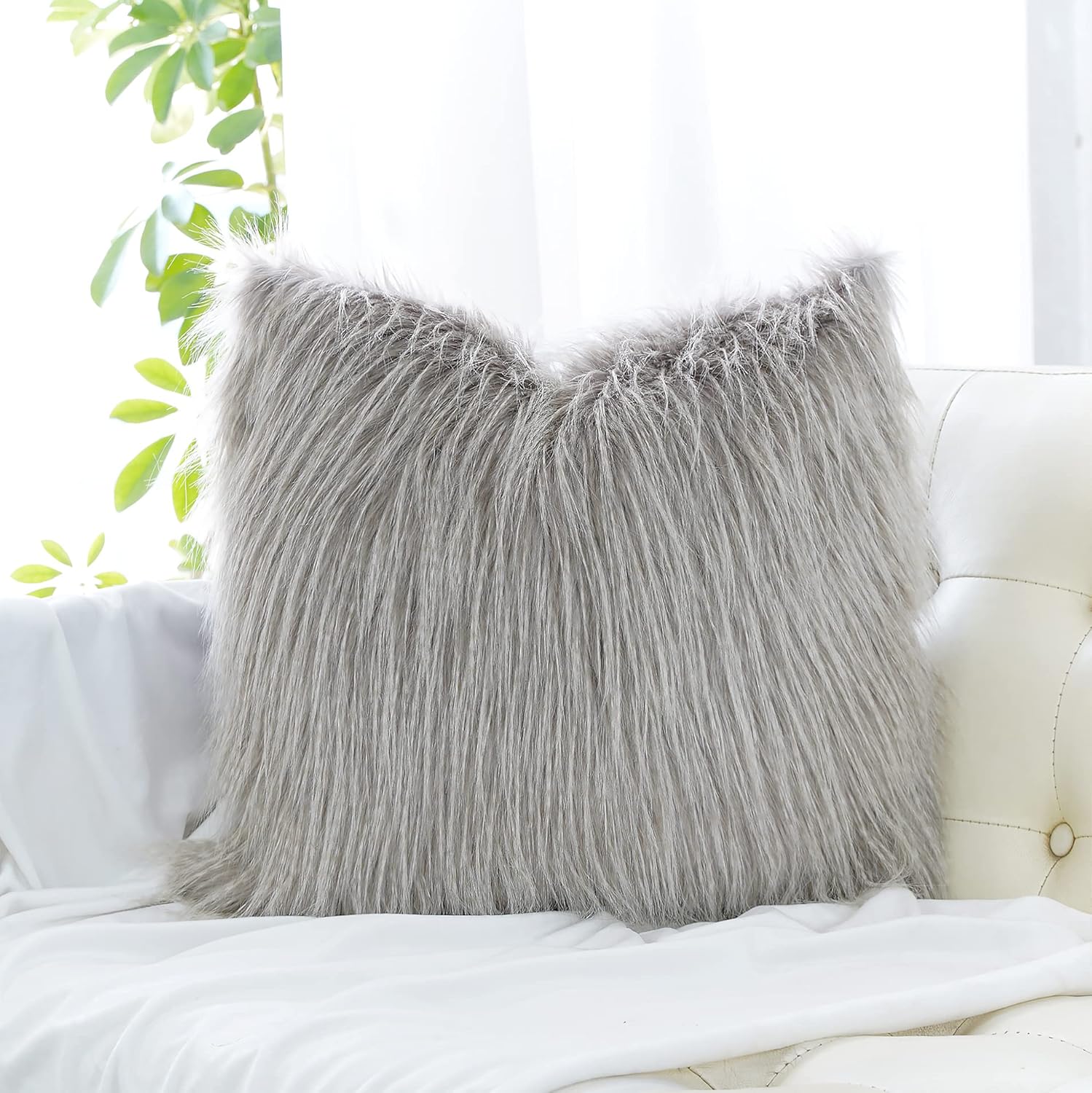 inchgrass Funda de cojín de piel sintética de pelo largo, suave, decorativa, mullida, sin inserto para cama, sofá (1 pieza de 18 x 18 pulgadas,