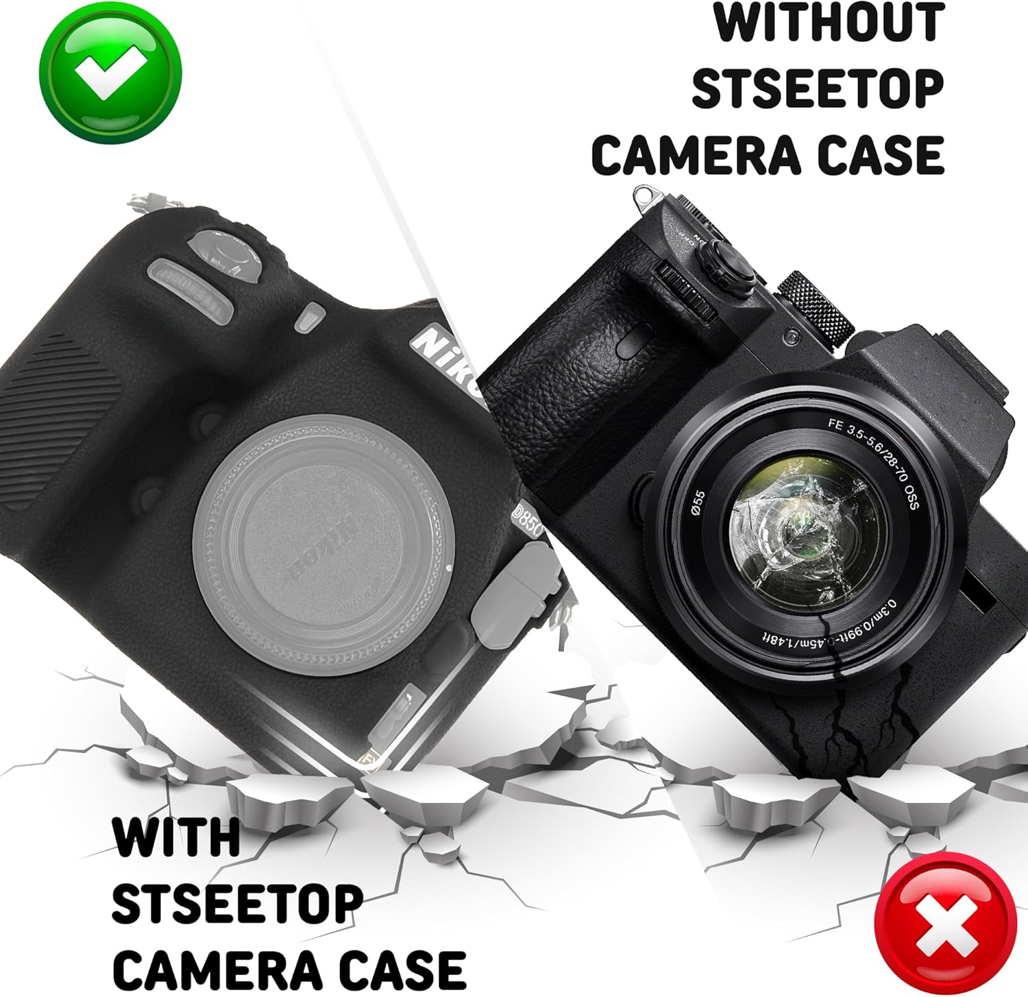 STSEETOP Funda de cámara para Nikon D850 – Funda protectora de silicona para DSLR, jaula desmontable, a prueba de golpes, a prueba de polvo (negro)