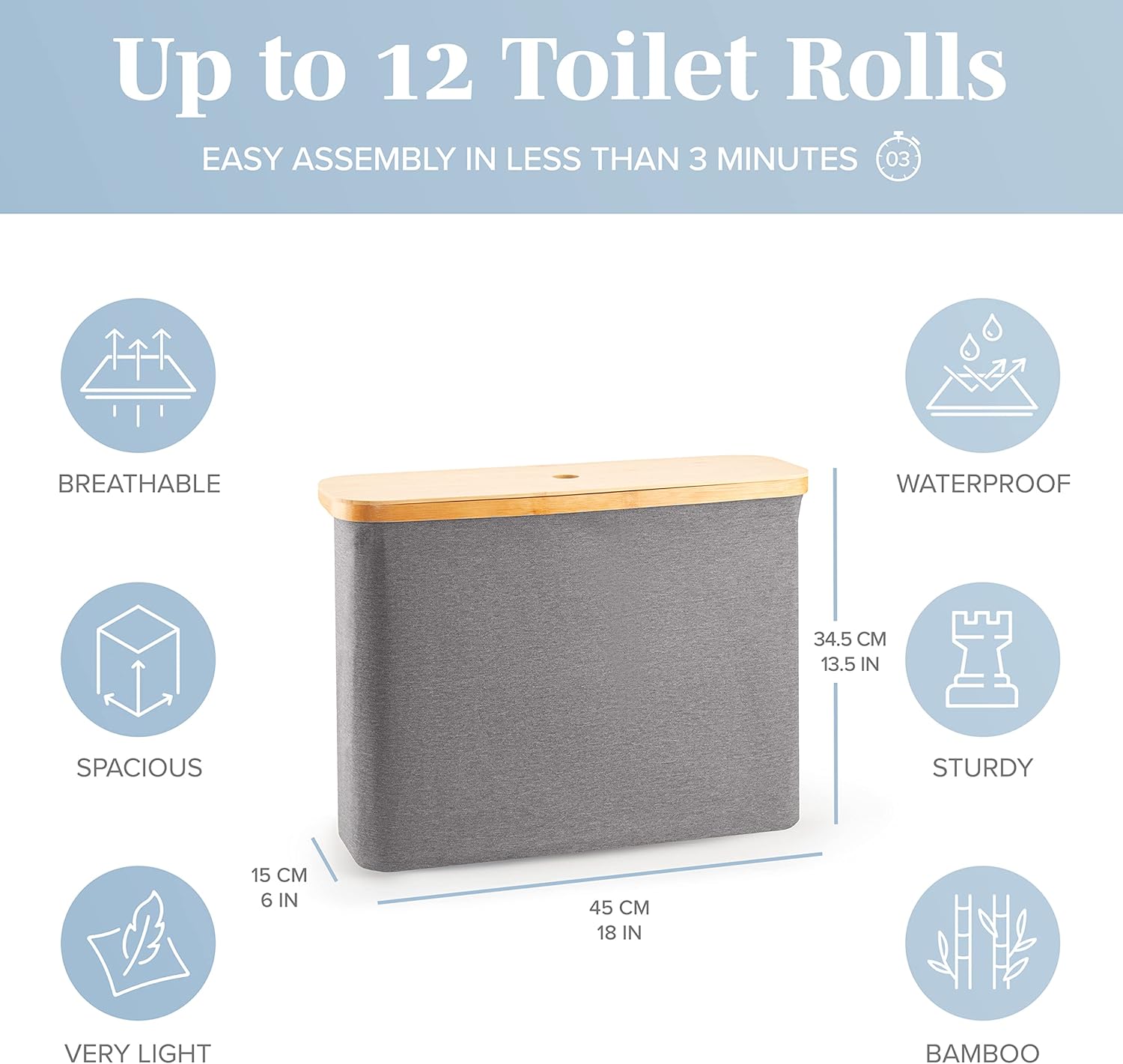 Cesta de lavandería gris con tapa  XL 100 L  Cestas grandes para lavandería con asas  Contenedor alto de bambú para ropa sucia  Cesta de papel