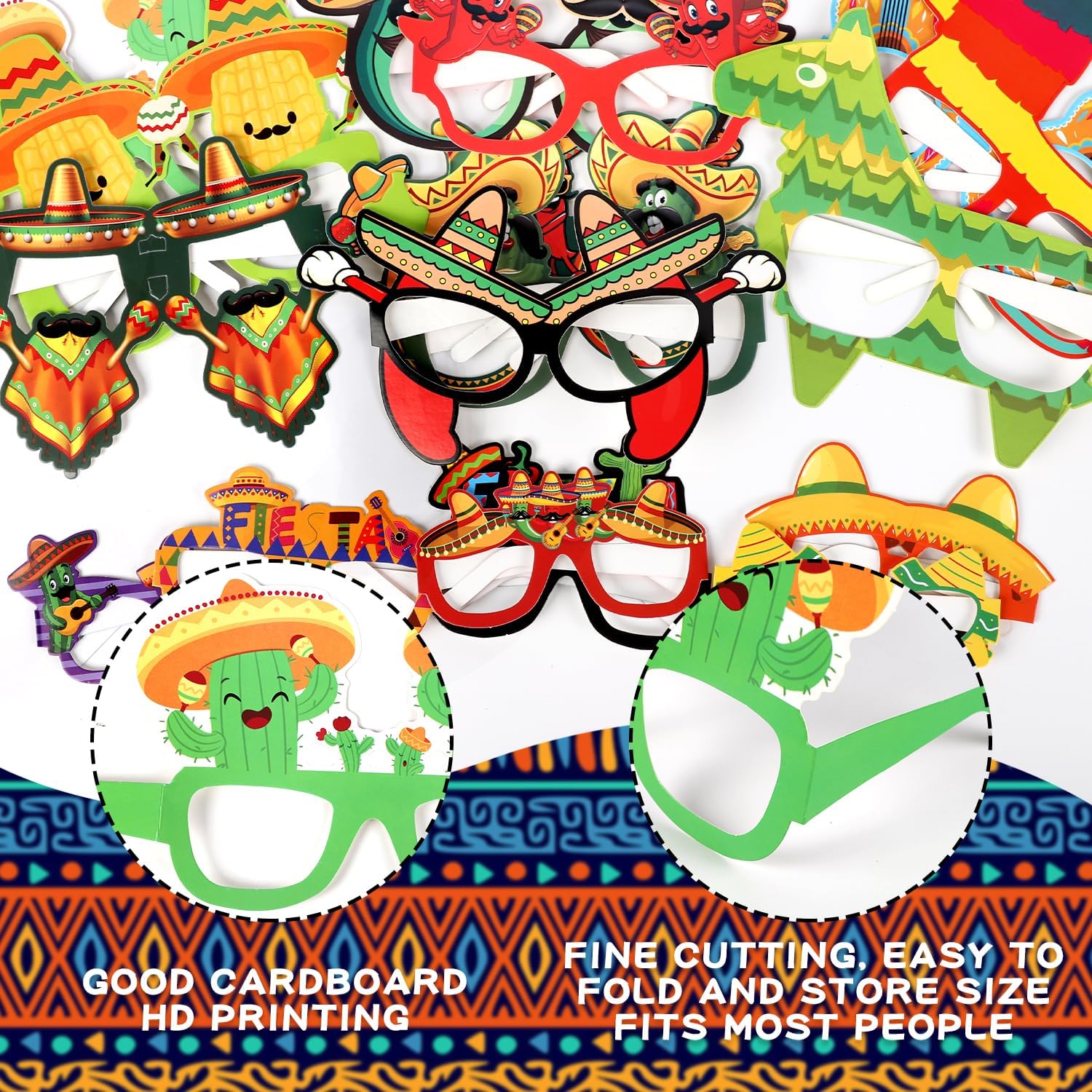 Accesorios para cabina de fotos de cartón de inspiración mexicana, 18 gafas de papel divertidas, decoraciones para suministros de fiesta, accesorios