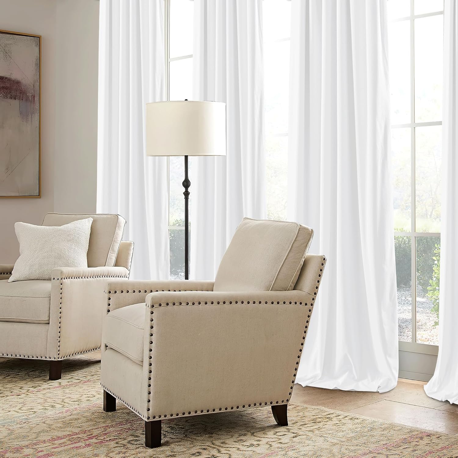 RYB HOME Cortinas de terciopelo blanco de 96 pulgadas, 2 capas para oscurecer la habitación, cortinas blancas para ventana para sala de estar, telón