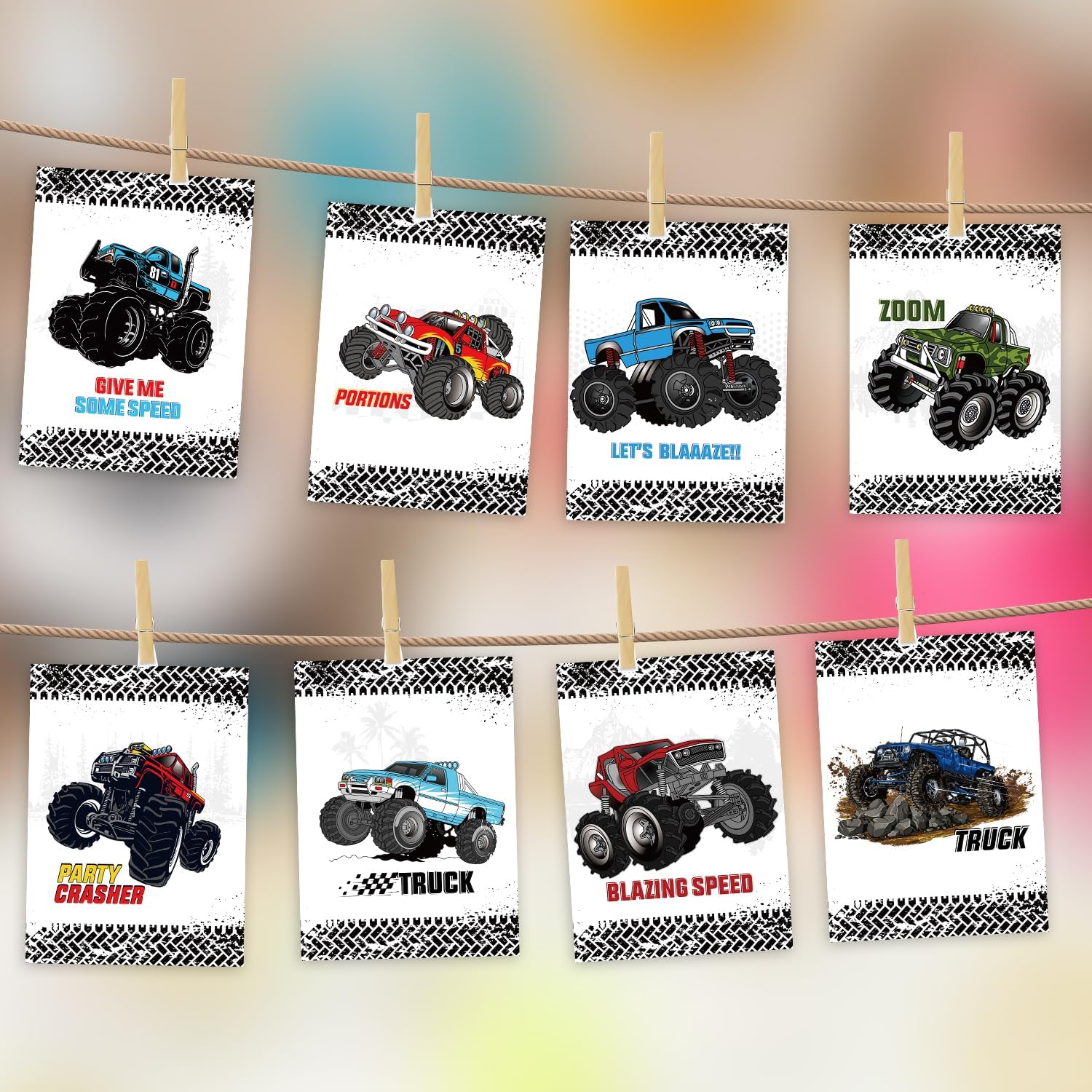 8 piezas de decoración de camión grande monstruo centros de mesa de camión, suministros de fiesta de cumpleaños para fiestas temáticas de autos de