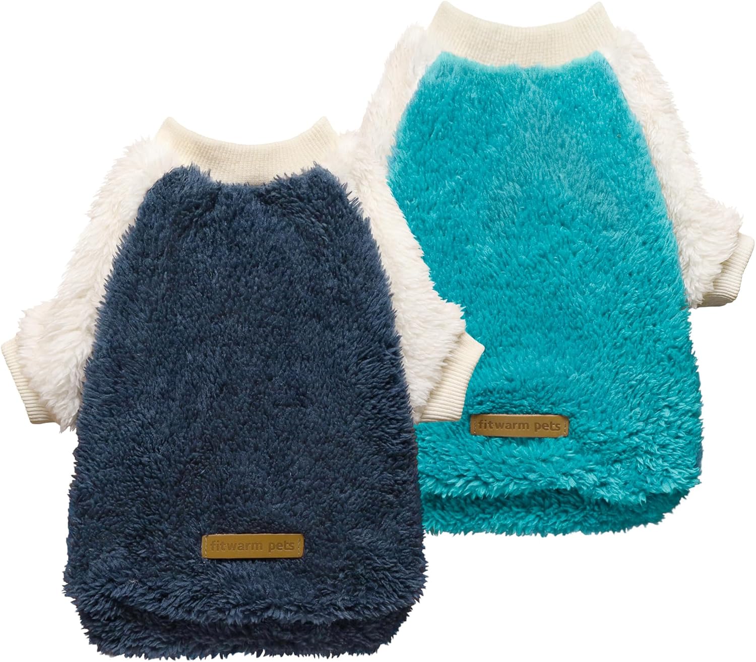 Fitwarm Paquete de 2 suéteres de vellón mullido para perro, ropa térmica para perros pequeños, niños y niñas, traje de invierno para mascotas, azul