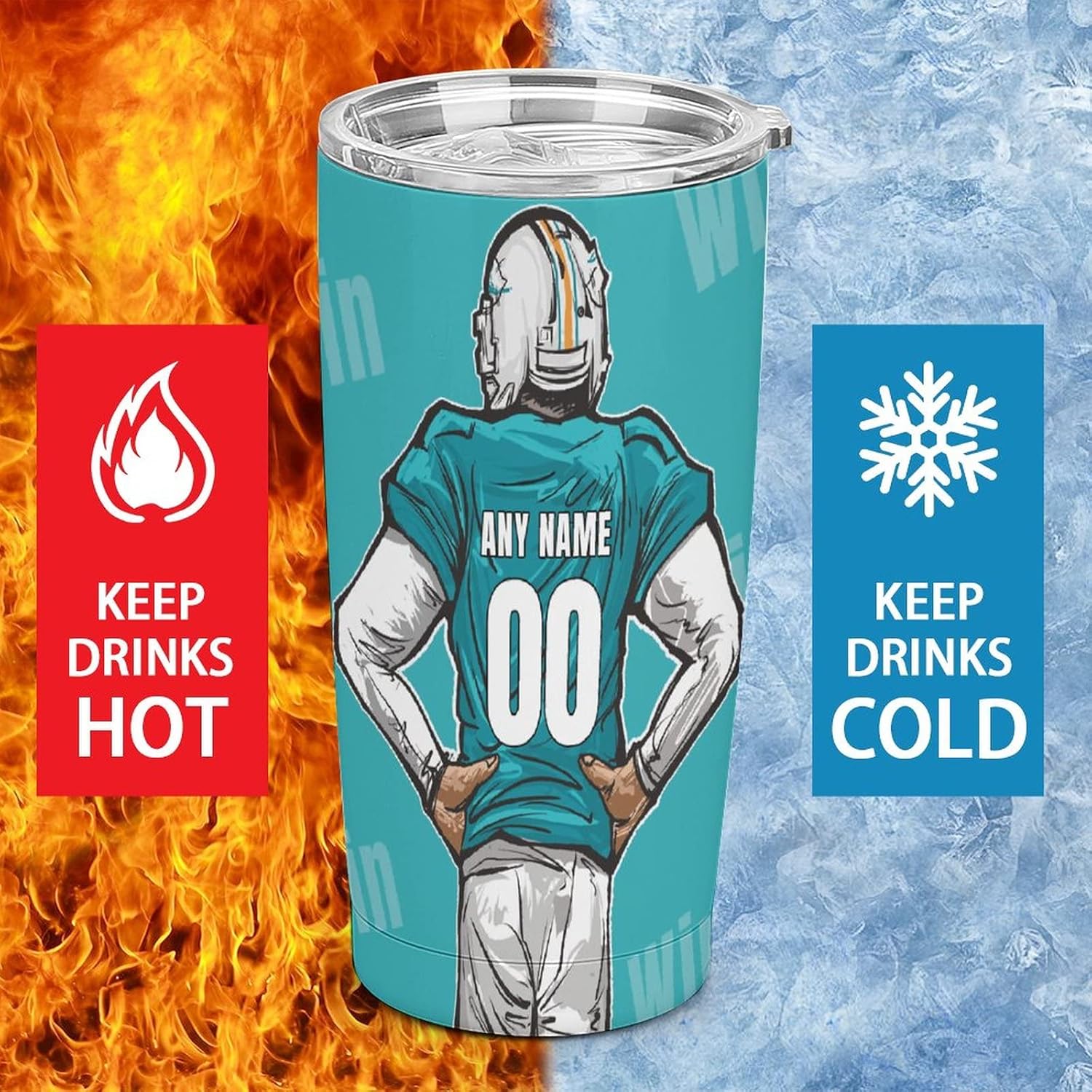 Custome – Botella de agua de fútbol, 20 onzas, tazas de café de fútbol para entrenadores, regalos de cumpleaños, termo aislado para adolescentes,