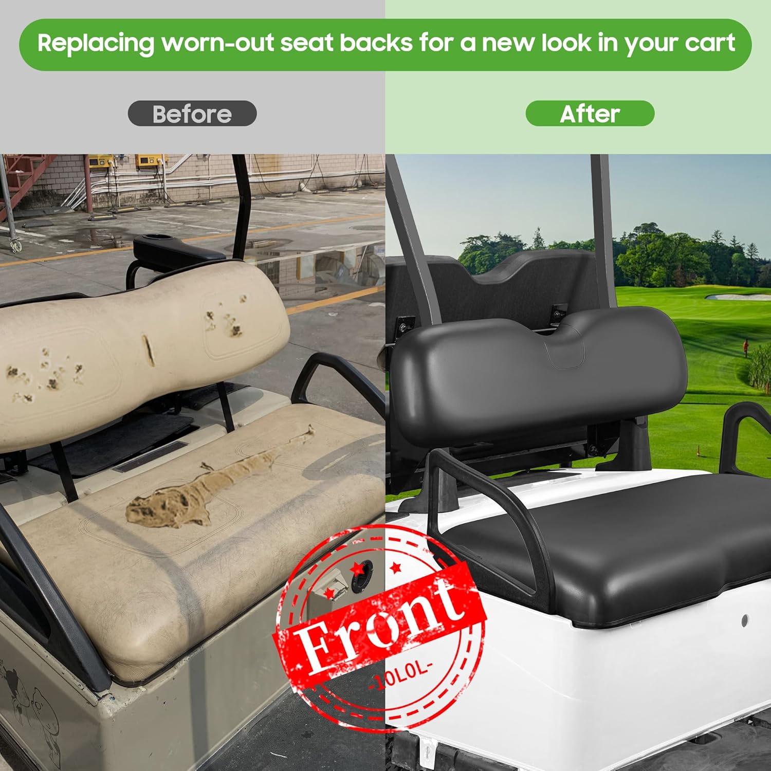 Kit de montaje del asiento delantero del carrito de golf para EZGO RXV 2008-up, cojines inferiores del asiento del estilo de fábrica y respaldo del