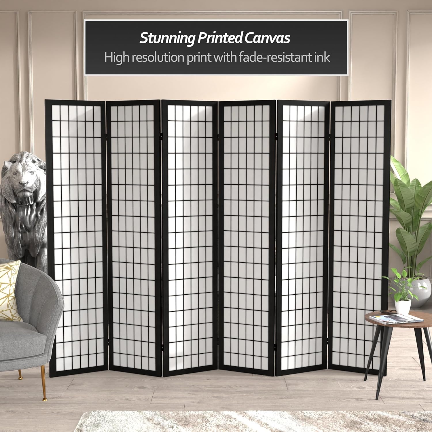 Oriental Furniture – Divisor de habitación de lona para ventana de 6 pies de alto, color negro, 6 paneles