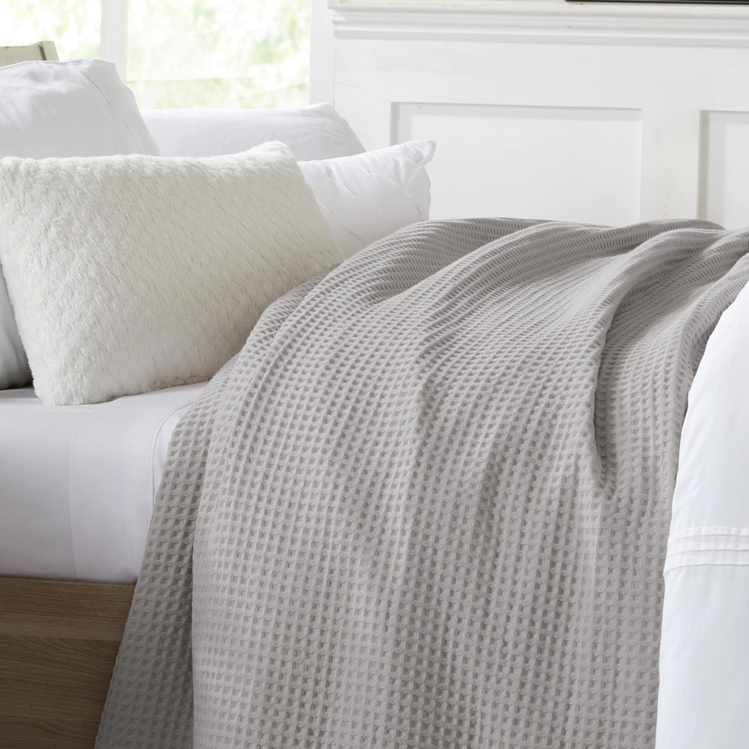 Manta de cama 100% algodón con tejido de gofre, suave, transpirable y ligera para todas las estaciones, perfecta para usar en capas, colección
