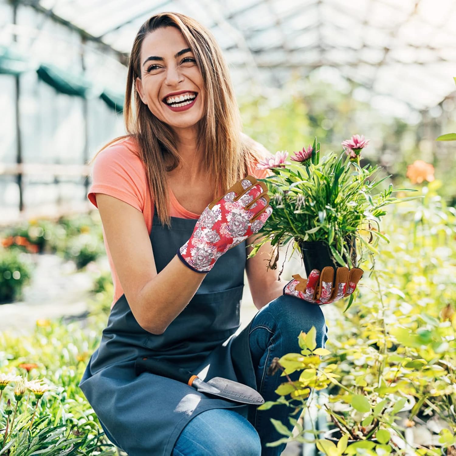 Guantes de jardinería de cuero para mujer, a prueba de espinas, guantes de jardín para pantalla táctil, guantes de trabajo, regalos, L