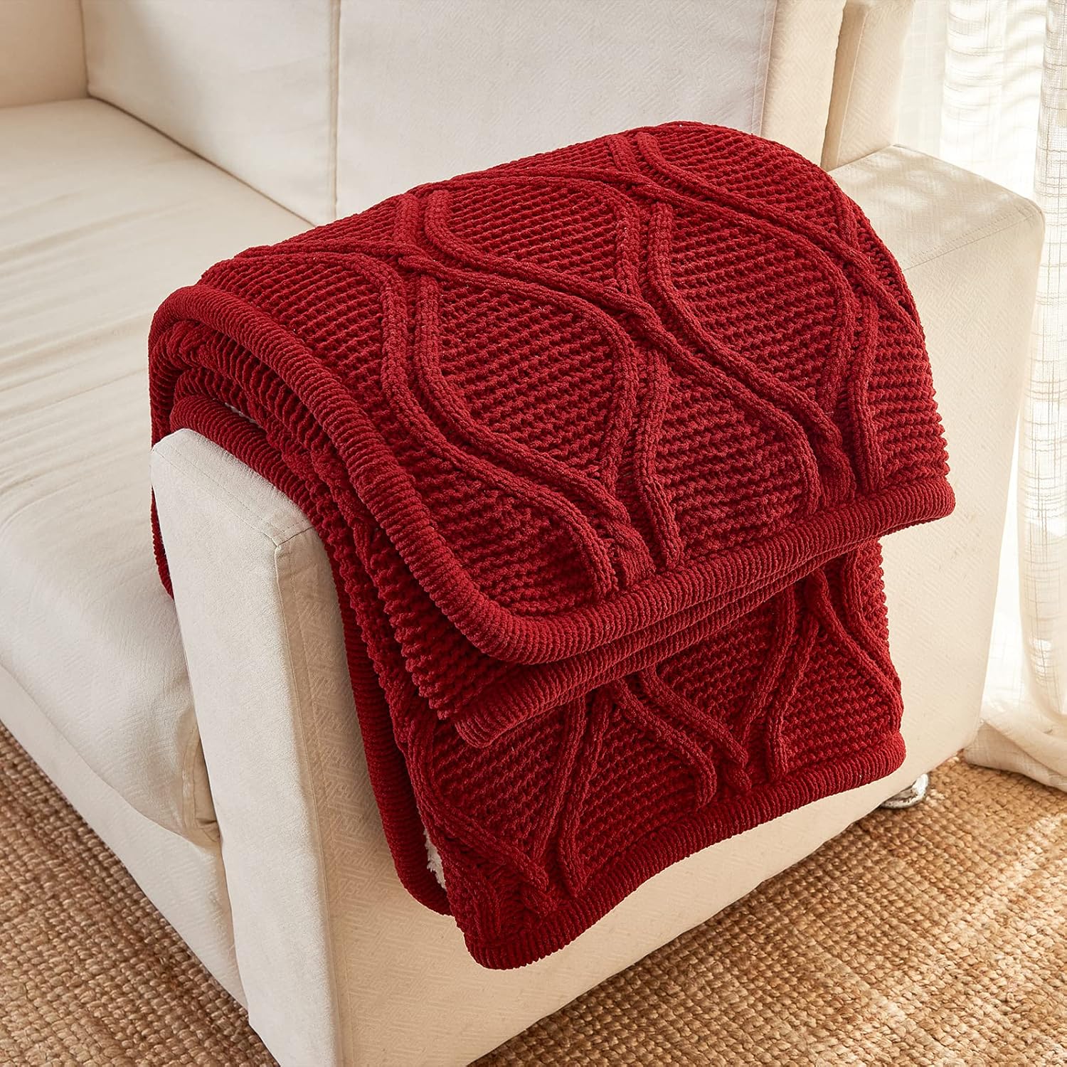 Longhui bedding Manta de punto trenzado de chenilla, gruesa, suave, grande, acogedora manta de vellón tejida para sofá, cama, grande, 51 x 63