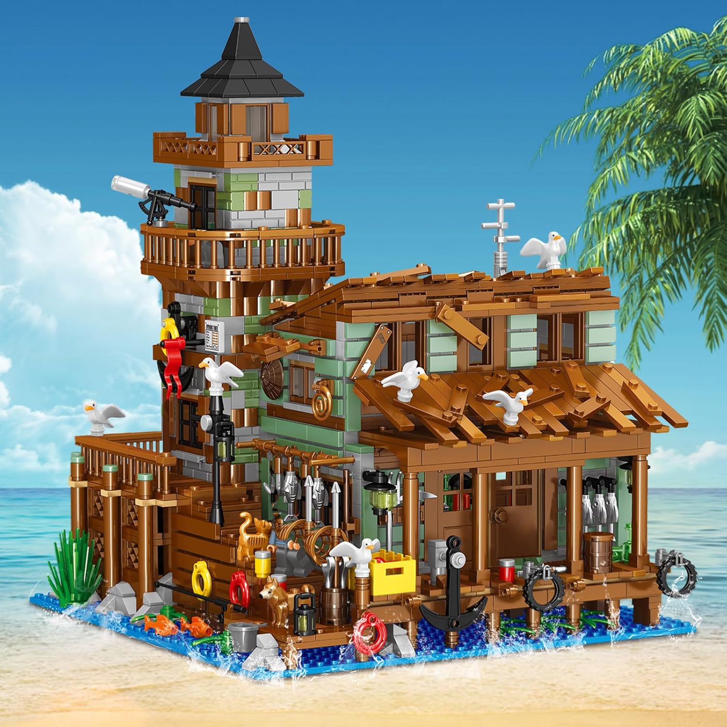 ZYLEGEN Tienda de pueblo pesquero casa Mini ladrillos Kit de construcción (1881 piezas)
